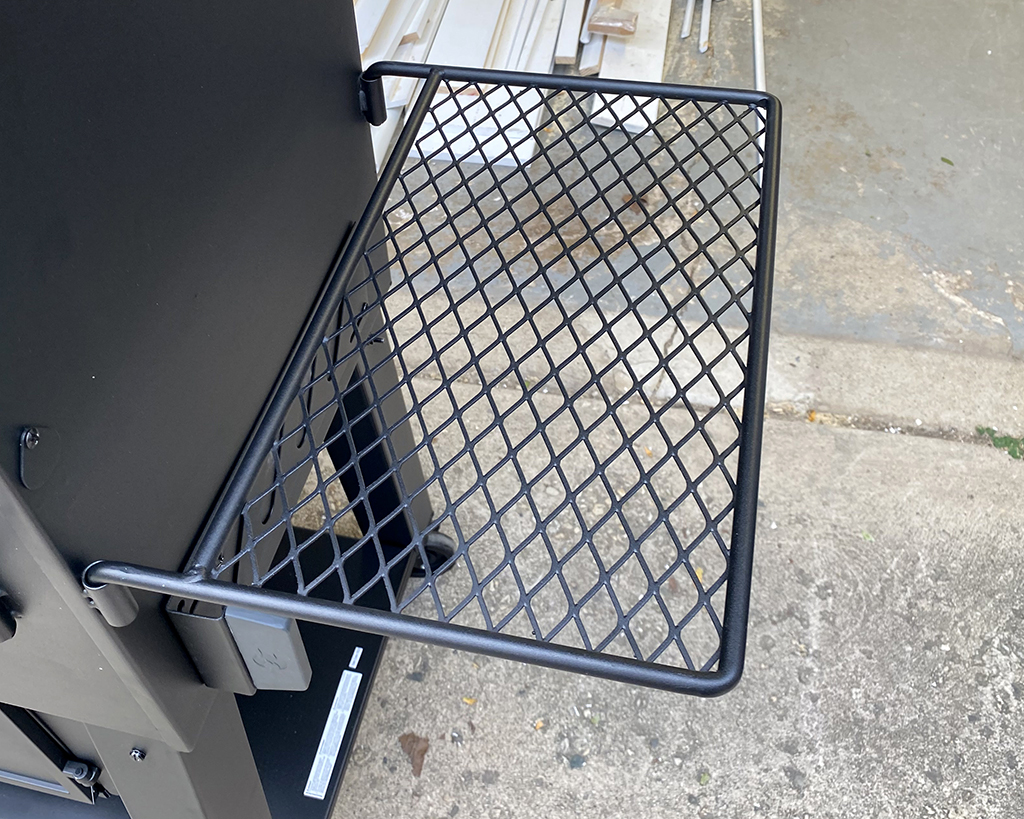 Oklahoma Joe Smoker Review: side shelf on Marshal Centerbox Smoker